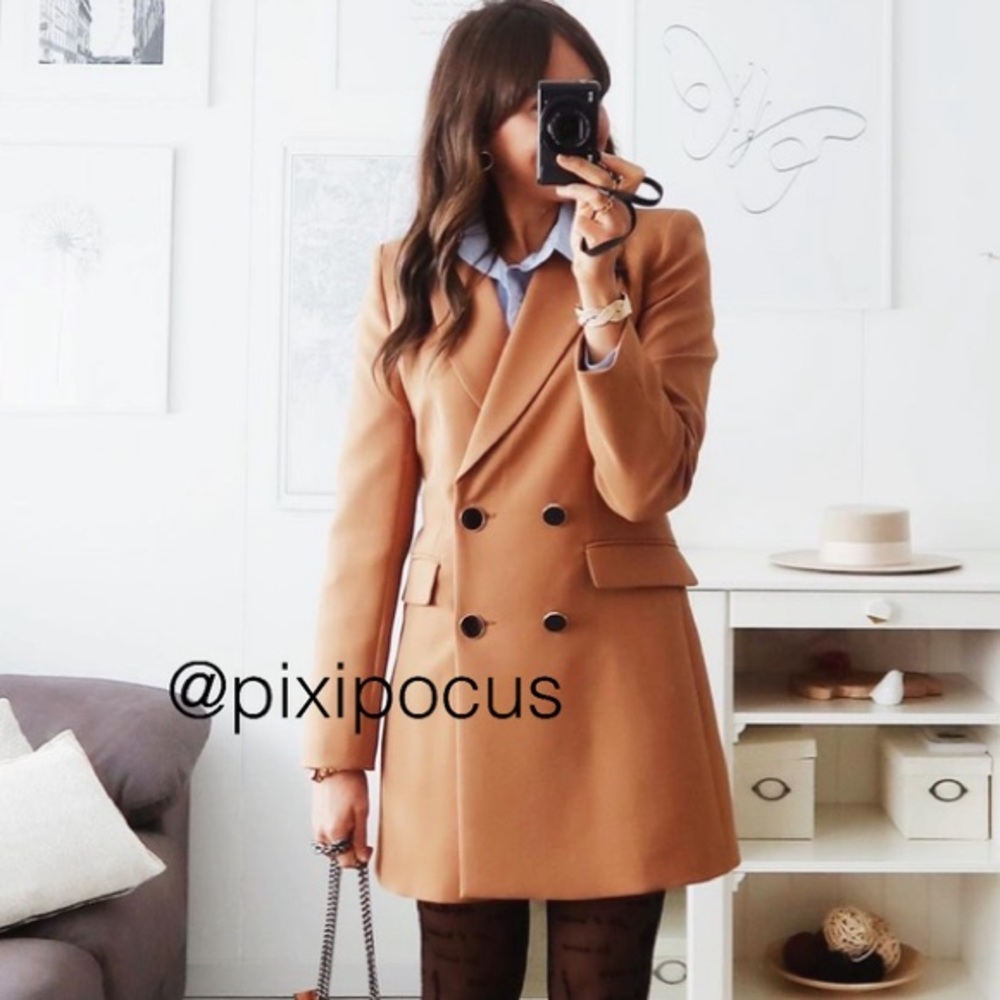 NWT Zara Double Breasted Frock Blazer Coat Camel - Picture 7 of 16